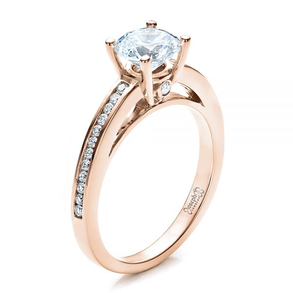 18k Rose Gold 18k Rose Gold Women's Channel Set Engagement Ring - Three-Quarter View -  1473