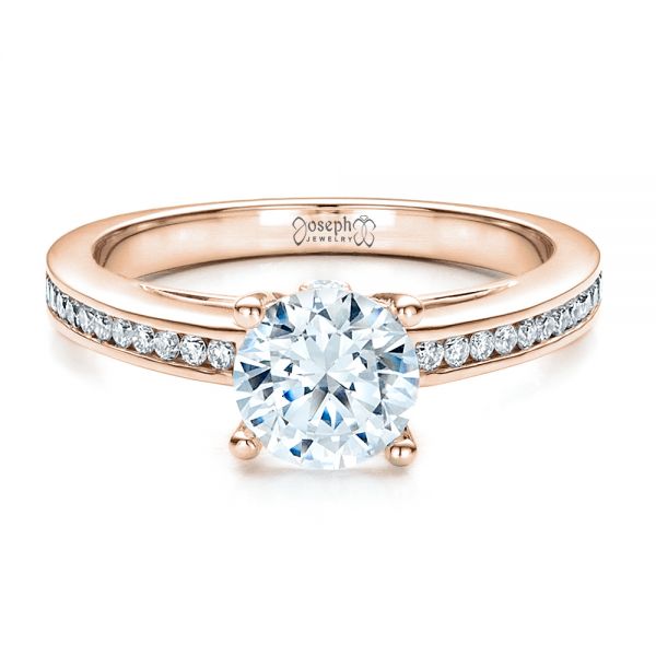 18k Rose Gold 18k Rose Gold Women's Channel Set Engagement Ring - Flat View -  1473