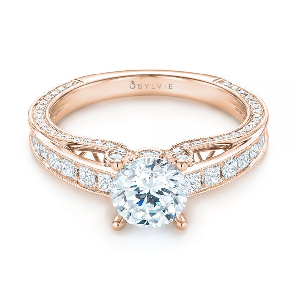 18k Rose Gold 18k Rose Gold Women's Diamond Engagement Ring - Flat View -  103077