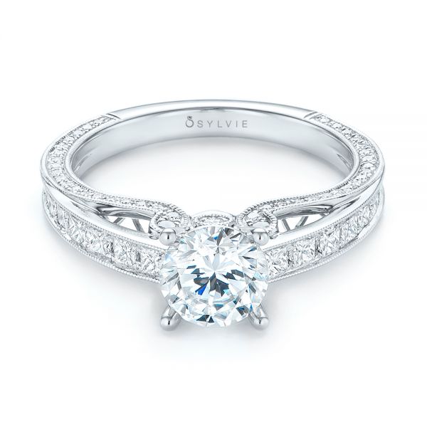 18k White Gold Women's Diamond Engagement Ring - Flat View -  103077