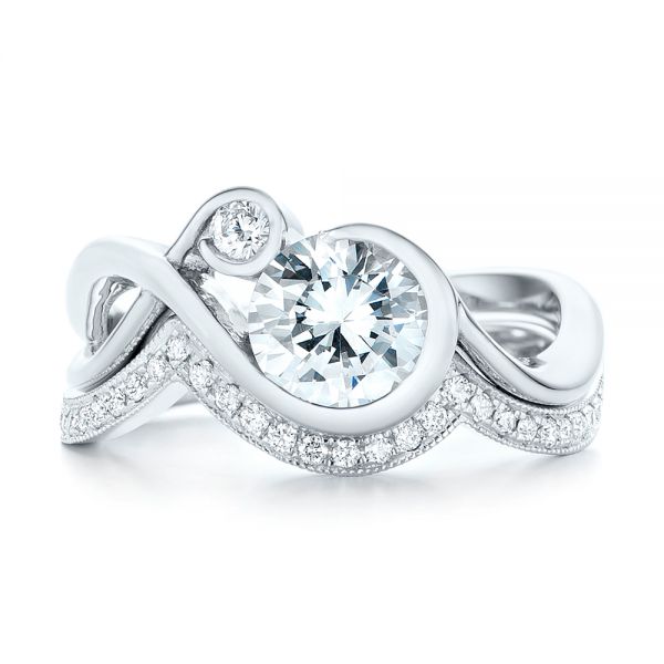 14k White Gold Wrap Diamond Engagement Ring - Top View -  102878