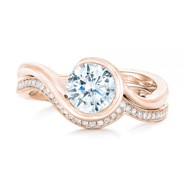 18k Rose Gold 18k Rose Gold Wrapped Diamond Engagement Ring - Top View -  102231