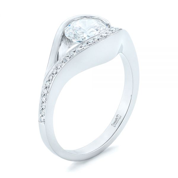 14k White Gold Wrapped Diamond Engagement Ring - Three-Quarter View -  102330
