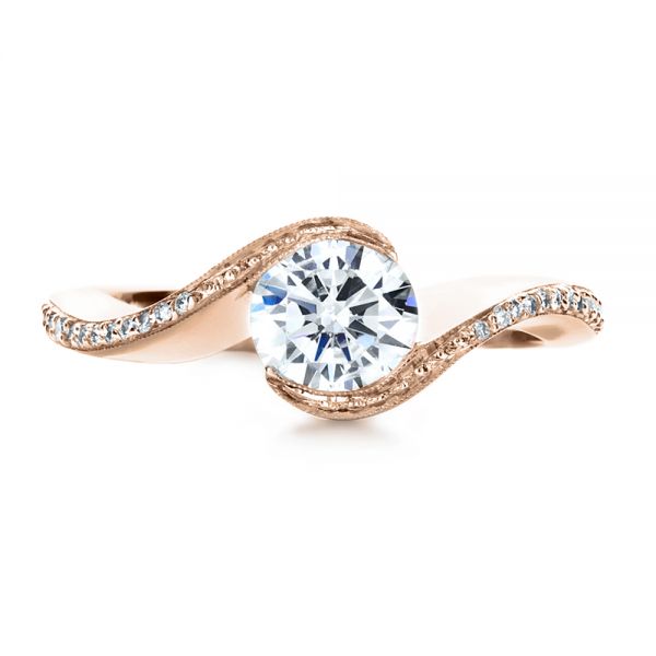 18k Rose Gold 18k Rose Gold Wrapped Diamond Engagment Ring - Top View - 1152