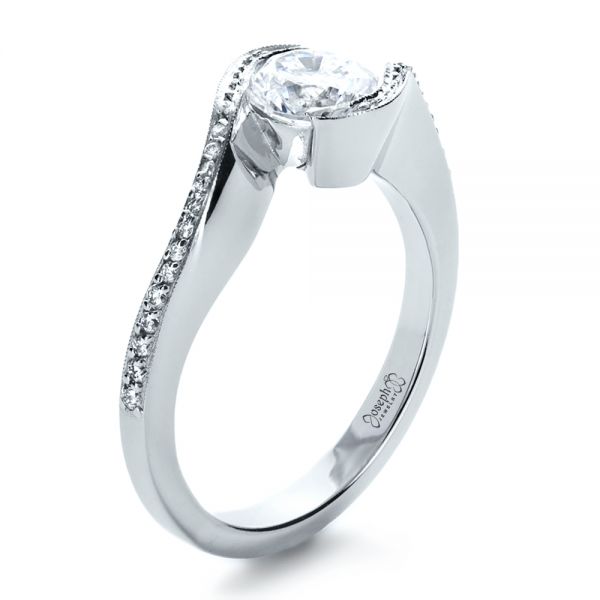 18k White Gold Wrapped Diamond Engagment Ring - Three-Quarter View -  1152