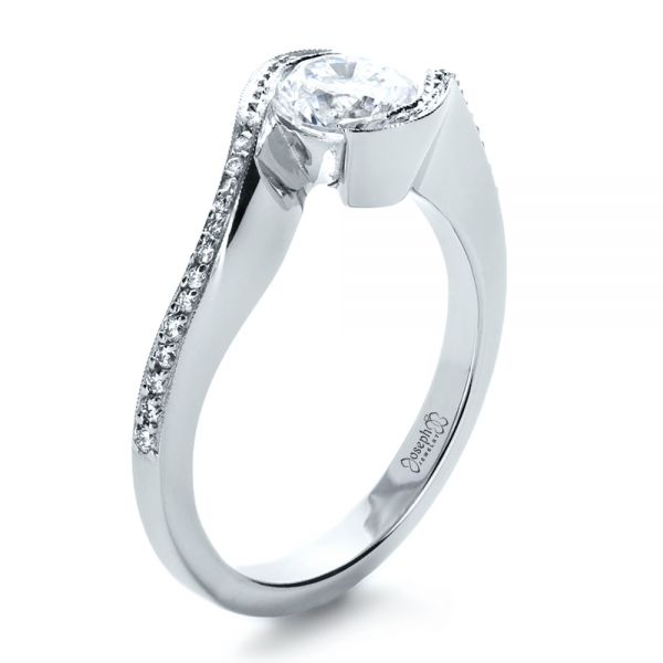 18k White Gold Wrapped Diamond Engagment Ring - Three-Quarter View - 1152