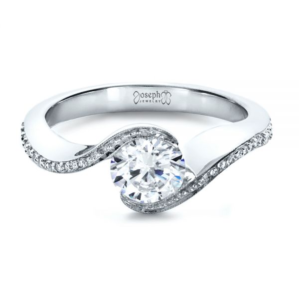 18k White Gold Wrapped Diamond Engagment Ring - Flat View - 1152