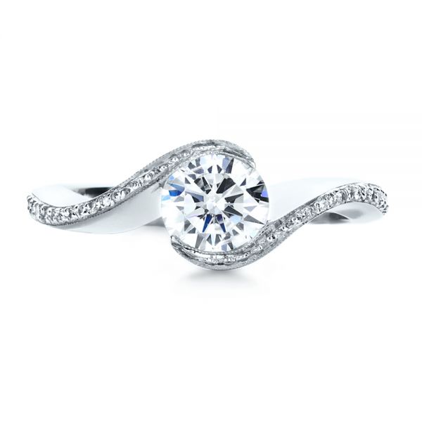18k White Gold Wrapped Diamond Engagment Ring - Top View -  1152