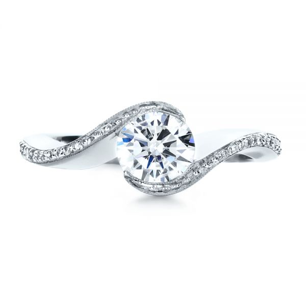 18k White Gold Wrapped Diamond Engagment Ring - Top View - 1152