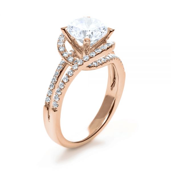 14k Rose Gold 14k Rose Gold Wrapped Diamond Halo Engagement Ring - Three-Quarter View -  1114