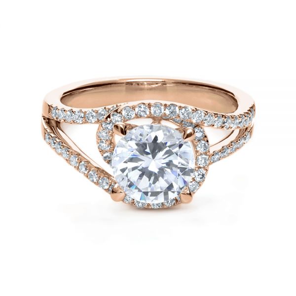 14k Rose Gold 14k Rose Gold Wrapped Diamond Halo Engagement Ring - Flat View -  1114