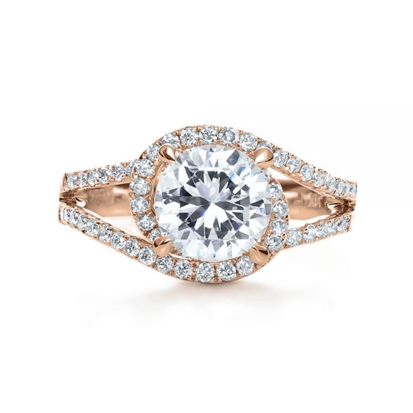 14k Rose Gold 14k Rose Gold Wrapped Diamond Halo Engagement Ring - Top View - 1114