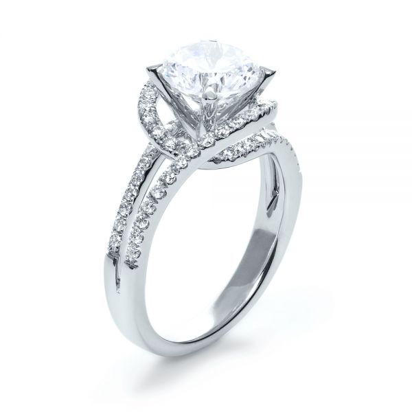 18k White Gold Wrapped Diamond Halo Engagement Ring - Three-Quarter View - 1114
