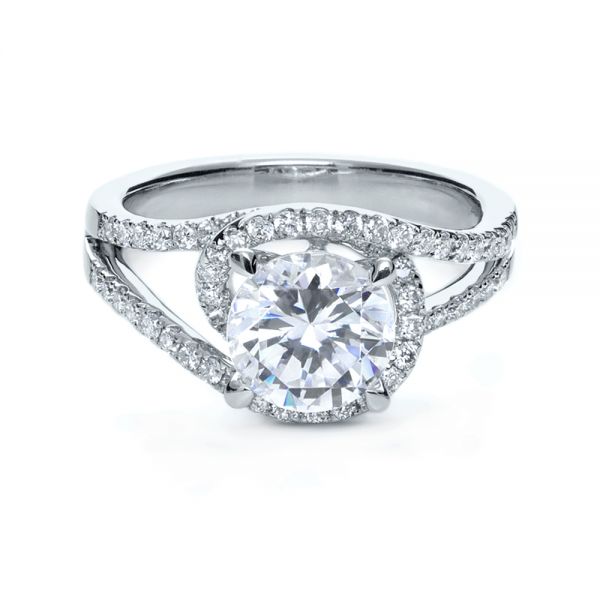 18k White Gold Wrapped Diamond Halo Engagement Ring - Flat View - 1114
