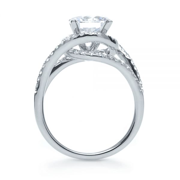 18k White Gold Wrapped Diamond Halo Engagement Ring - Front View - 1114