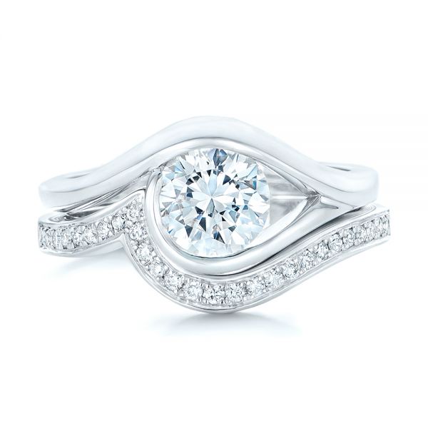 14k White Gold Wrapped Solitaire Engagement Ring - Top View -  102329