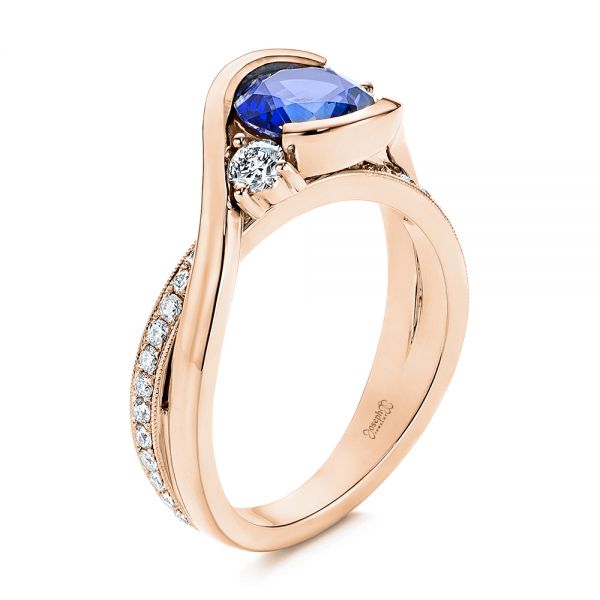 18k Rose Gold 18k Rose Gold Wrapped Three-stone Sapphire And Diamond Engagement Ring - Three-Quarter View -  106192 - Thumbnail