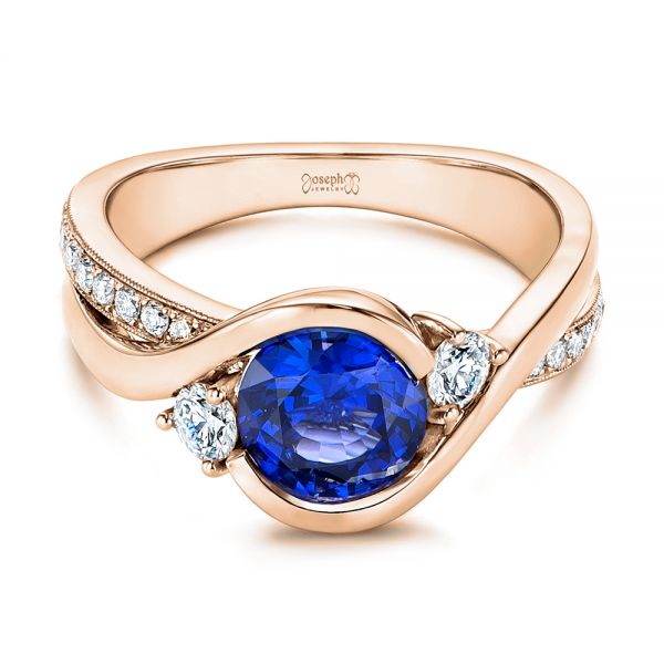 18k Rose Gold 18k Rose Gold Wrapped Three-stone Sapphire And Diamond Engagement Ring - Flat View -  106192 - Thumbnail