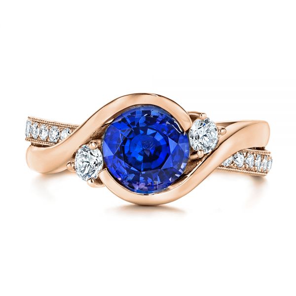14k Rose Gold 14k Rose Gold Wrapped Three-stone Sapphire And Diamond Engagement Ring - Top View -  106192 - Thumbnail