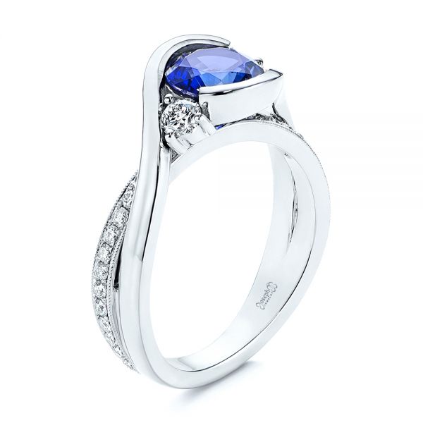  Platinum Platinum Wrapped Three-stone Sapphire And Diamond Engagement Ring - Three-Quarter View -  106192