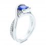 14k White Gold Wrapped Three-stone Sapphire And Diamond Engagement Ring - Three-Quarter View -  106192 - Thumbnail