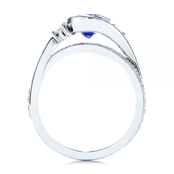 14k White Gold Wrapped Three-stone Sapphire And Diamond Engagement Ring - Front View -  106192 - Thumbnail