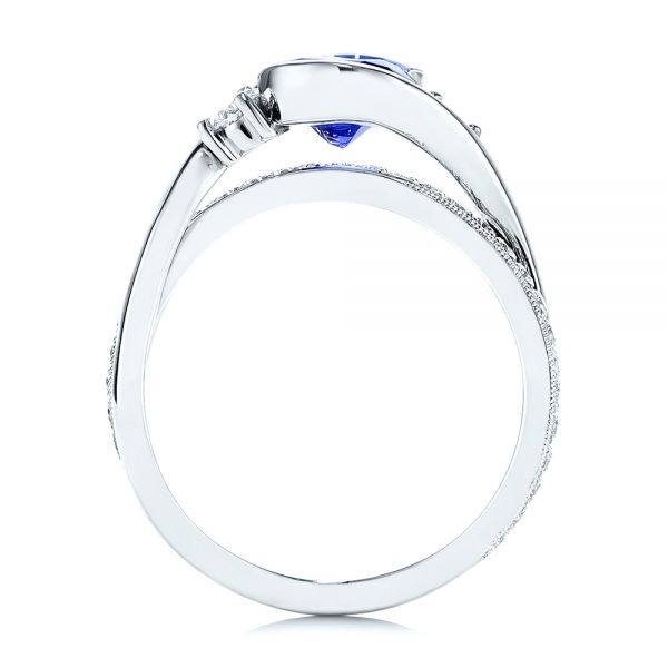  Platinum Platinum Wrapped Three-stone Sapphire And Diamond Engagement Ring - Front View -  106192 - Thumbnail