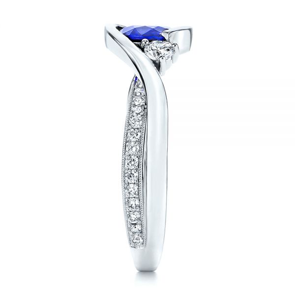 14k White Gold Wrapped Three-stone Sapphire And Diamond Engagement Ring - Side View -  106192