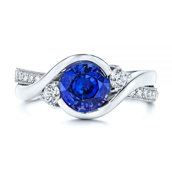 18k White Gold 18k White Gold Wrapped Three-stone Sapphire And Diamond Engagement Ring - Top View -  106192 - Thumbnail