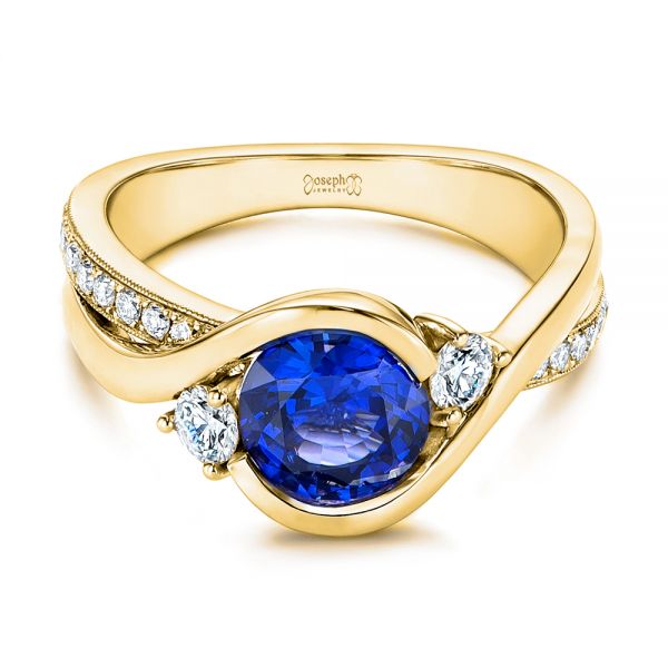 14k Yellow Gold 14k Yellow Gold Wrapped Three-stone Sapphire And Diamond Engagement Ring - Flat View -  106192 - Thumbnail