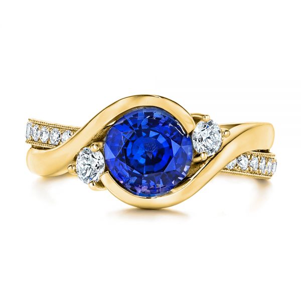 18k Yellow Gold 18k Yellow Gold Wrapped Three-stone Sapphire And Diamond Engagement Ring - Top View -  106192 - Thumbnail