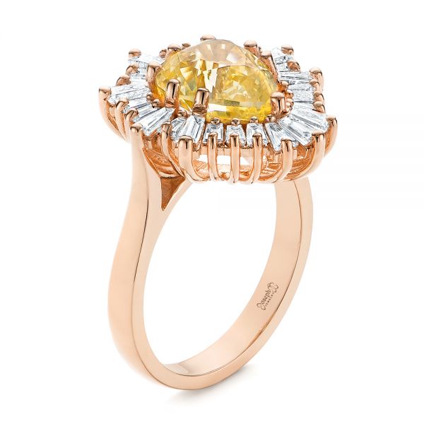 14k Rose Gold 14k Rose Gold Yellow Sapphire And Baguette Diamond Halo Engagement Ring - Three-Quarter View -  105771