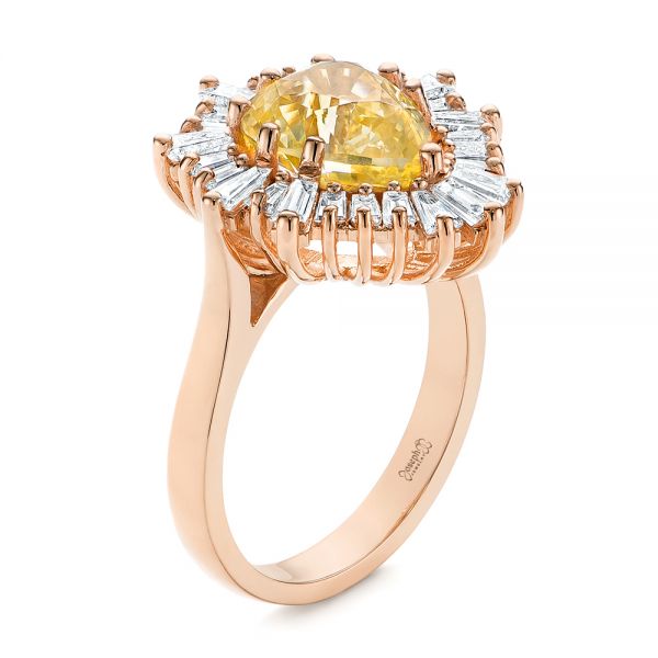 18k Rose Gold 18k Rose Gold Yellow Sapphire And Baguette Diamond Halo Engagement Ring - Three-Quarter View - 105771