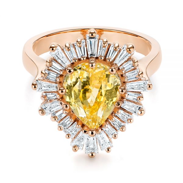 18k Rose Gold 18k Rose Gold Yellow Sapphire And Baguette Diamond Halo Engagement Ring - Flat View - 105771