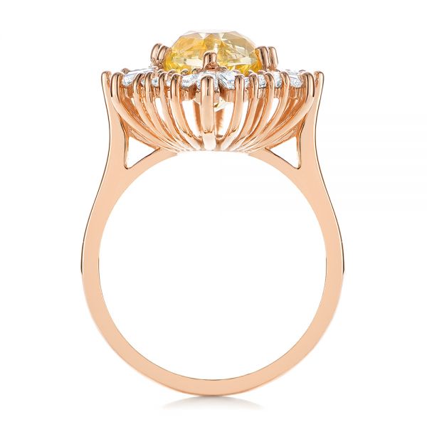 18k Rose Gold 18k Rose Gold Yellow Sapphire And Baguette Diamond Halo Engagement Ring - Front View - 105771