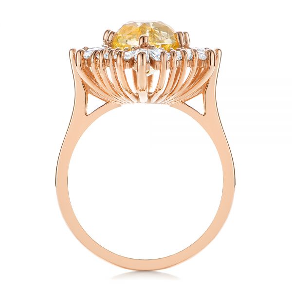 18k Rose Gold 18k Rose Gold Yellow Sapphire And Baguette Diamond Halo Engagement Ring - Front View -  105771