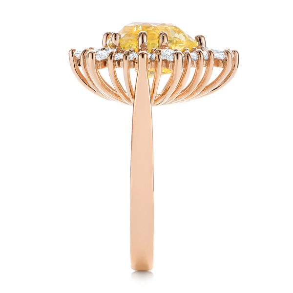 18k Rose Gold 18k Rose Gold Yellow Sapphire And Baguette Diamond Halo Engagement Ring - Side View - 105771