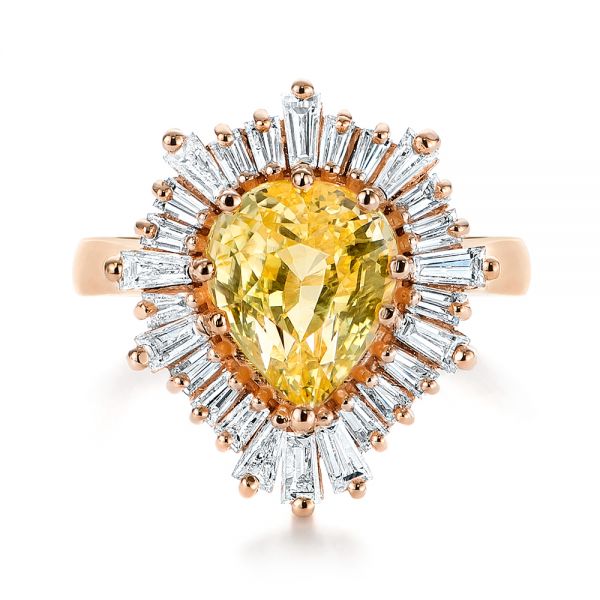 18k Rose Gold 18k Rose Gold Yellow Sapphire And Baguette Diamond Halo Engagement Ring - Top View -  105771