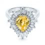 18k White Gold 18k White Gold Yellow Sapphire And Baguette Diamond Halo Engagement Ring - Flat View -  105771 - Thumbnail