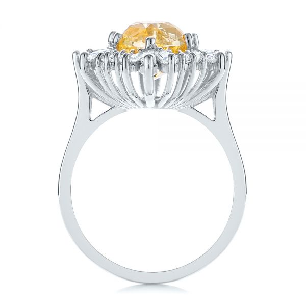 18k White Gold 18k White Gold Yellow Sapphire And Baguette Diamond Halo Engagement Ring - Front View - 105771