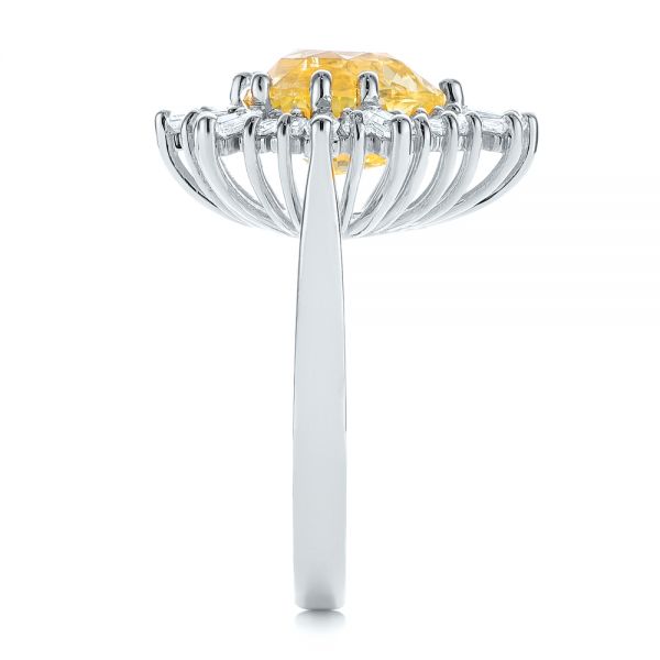 18k White Gold 18k White Gold Yellow Sapphire And Baguette Diamond Halo Engagement Ring - Side View - 105771
