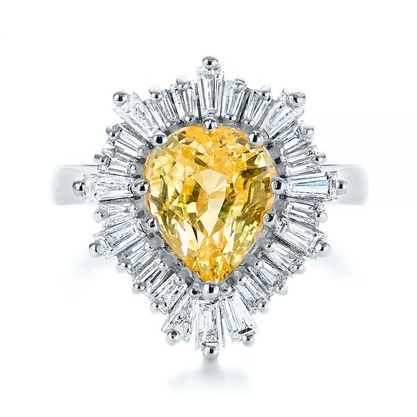 18k White Gold 18k White Gold Yellow Sapphire And Baguette Diamond Halo Engagement Ring - Top View - 105771