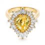 18k Yellow Gold 18k Yellow Gold Yellow Sapphire And Baguette Diamond Halo Engagement Ring - Flat View -  105771 - Thumbnail