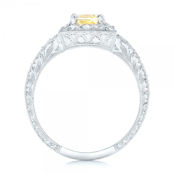  Platinum Yellow Sapphire And Diamond Halo Engagement Ring - Front View -  102258
