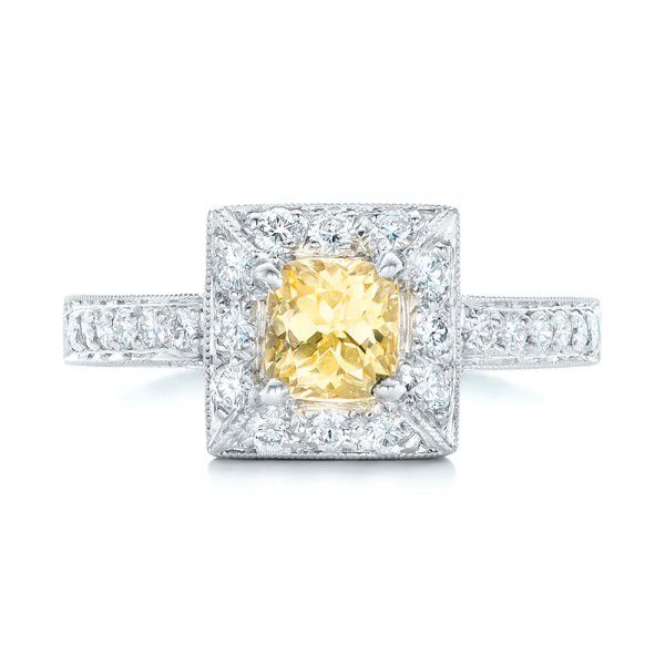  Platinum Yellow Sapphire And Diamond Halo Engagement Ring - Top View -  102258