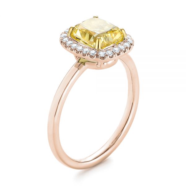 18k Rose Gold 18k Rose Gold Yellow And White Diamond Halo Engagement Ring - Three-Quarter View -  104135