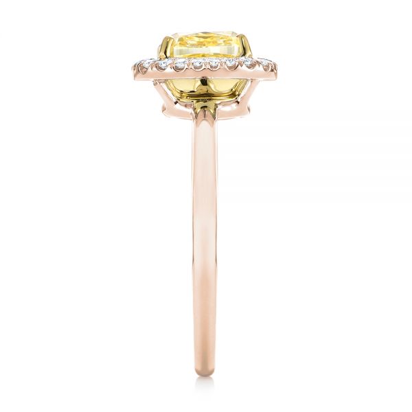 18k Rose Gold 18k Rose Gold Yellow And White Diamond Halo Engagement Ring - Side View -  104135