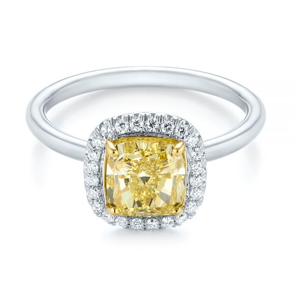 14k White Gold 14k White Gold Yellow And White Diamond Halo Engagement Ring - Flat View -  104135