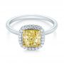  Platinum Yellow And White Diamond Halo Engagement Ring - Flat View -  104135 - Thumbnail