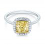  Platinum Yellow And White Diamond Halo Engagement Ring - Flat View -  104135 - Thumbnail